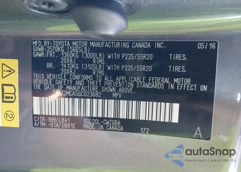 2016 Lexus Rx 350 from USA, damaged, VIN 2T2ZZMCA5GC023682